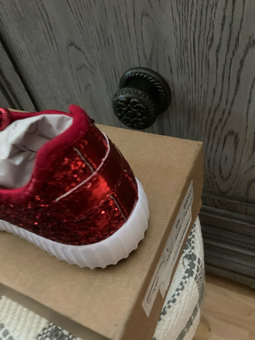 Sparkling Red Sequin Kids Sneaker with White Sole - Picture 5 of 7